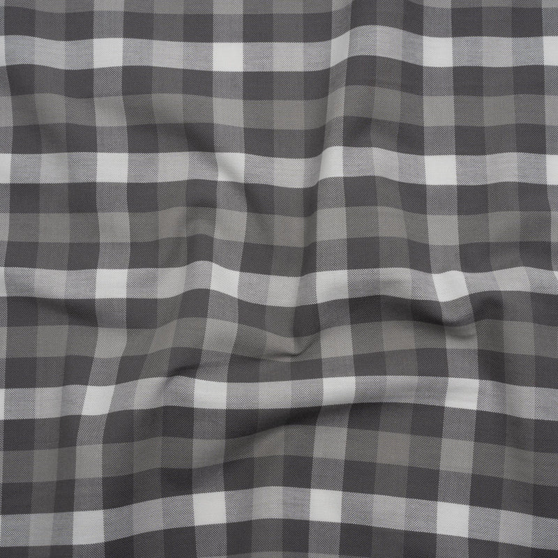 Cotton Oxford Shirting - Gray and White Checks - Deadstock