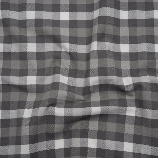 Cotton Oxford Shirting - Gray and White Checks - Deadstock