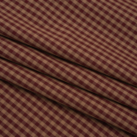 Cotton Shirting - Burgundy and Tan Checks - Deadstock