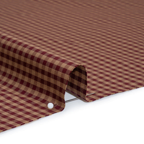 Cotton Shirting - Burgundy and Tan Checks - Deadstock