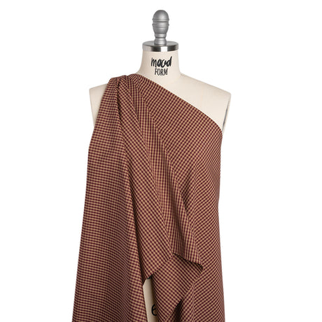 Cotton Shirting - Burgundy and Tan Checks - Deadstock