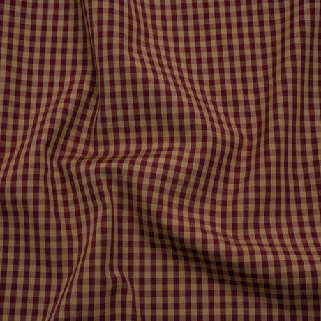 Cotton Shirting - Burgundy and Tan Checks - Deadstock