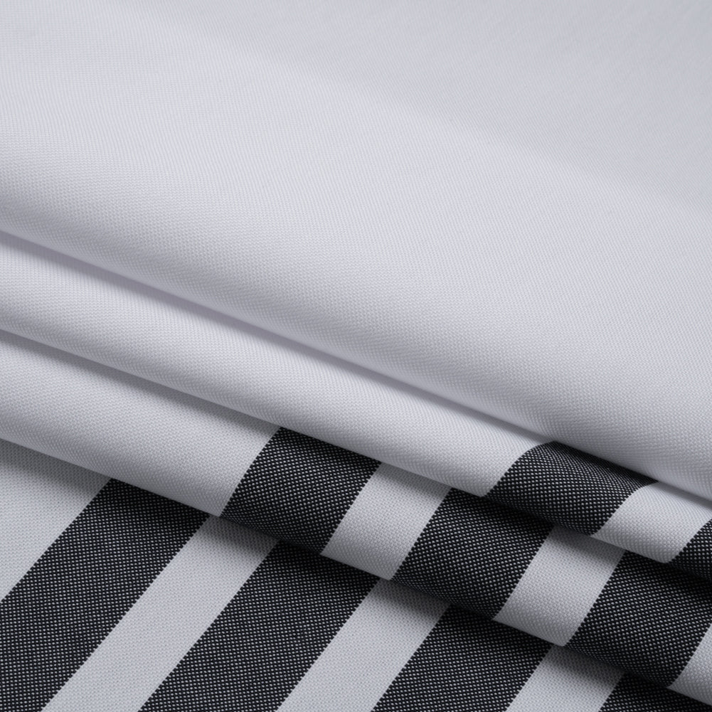Cotton Oxford Shirting Panel - White and Midnight Navy Stripe Border - Deadstock