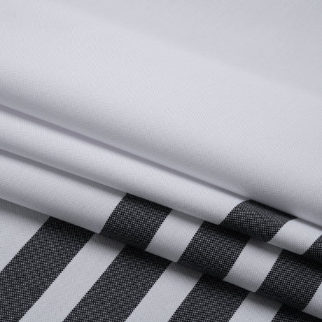 Cotton Oxford Shirting Panel - White and Midnight Navy Stripe Border - Deadstock