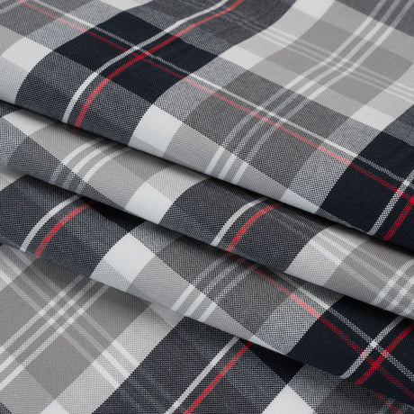 Cotton Oxford Shirting - Black, White and Red Plaid - Deadstock