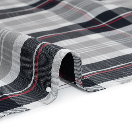 Cotton Oxford Shirting - Black, White and Red Plaid - Deadstock