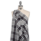 Cotton Oxford Shirting - Black, White and Red Plaid - Deadstock