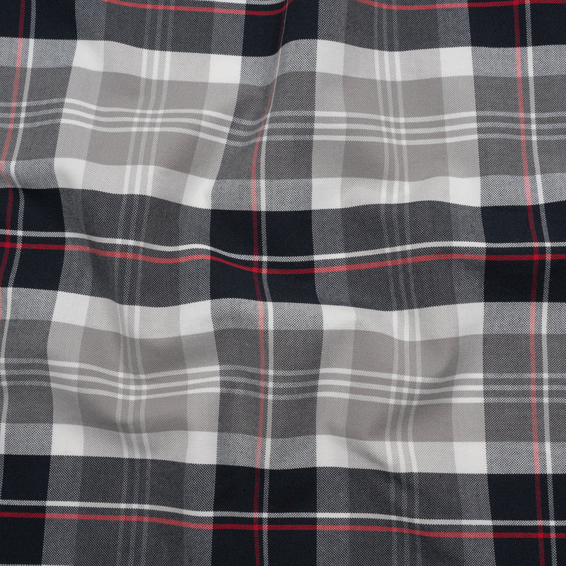 Cotton Oxford Shirting - Black, White and Red Plaid - Deadstock
