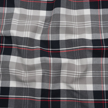Cotton Oxford Shirting - Black, White and Red Plaid - Deadstock
