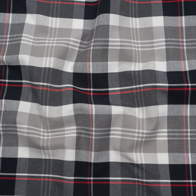 Cotton Oxford Shirting - Black, White and Red Plaid - Deadstock