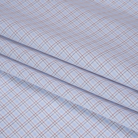 Cotton Twill Shirting - Pastel Blue, White and Burgundy Tattersall Check-Like Plaid - Deadstock