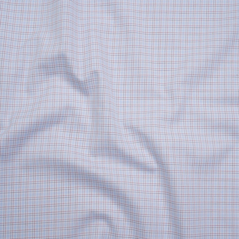 Cotton Twill Shirting - Pastel Blue, White and Burgundy Tattersall Check-Like Plaid - Deadstock