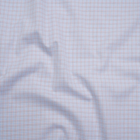 Cotton Twill Shirting - Pastel Blue, White and Burgundy Tattersall Check-Like Plaid - Deadstock