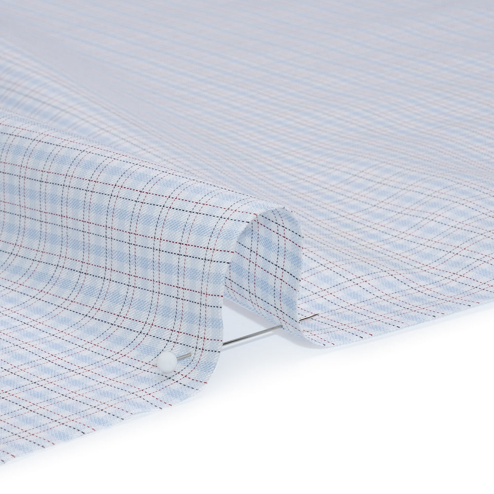 Cotton Twill Shirting - Light Blue, White and Black Tattersall Check-Like Plaid - Deadstock