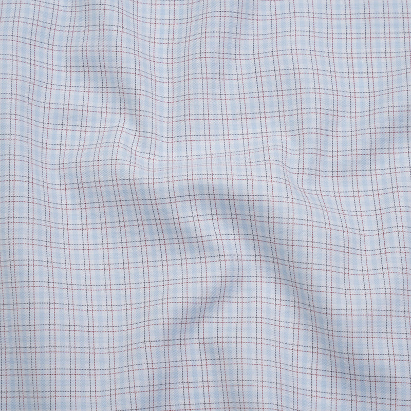 Cotton Twill Shirting - Light Blue, White and Black Tattersall Check-Like Plaid - Deadstock