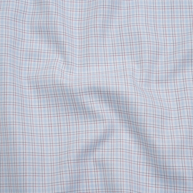 Cotton Twill Shirting - Light Blue, White and Black Tattersall Check-Like Plaid - Deadstock