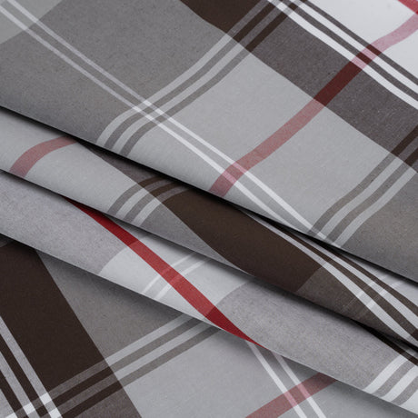 Cotton Shirting - Brown, Red and White Plaid - Deadstock