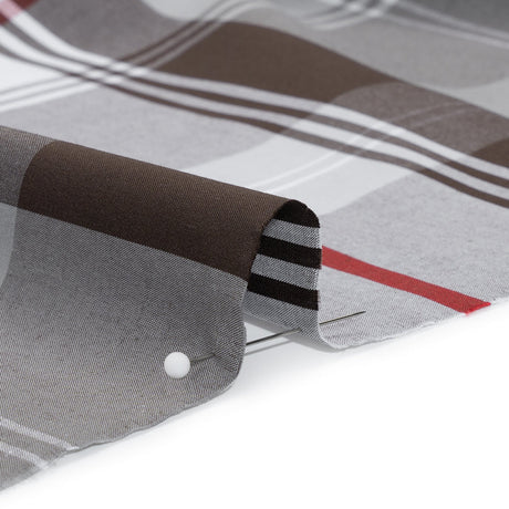 Cotton Shirting - Brown, Red and White Plaid - Deadstock