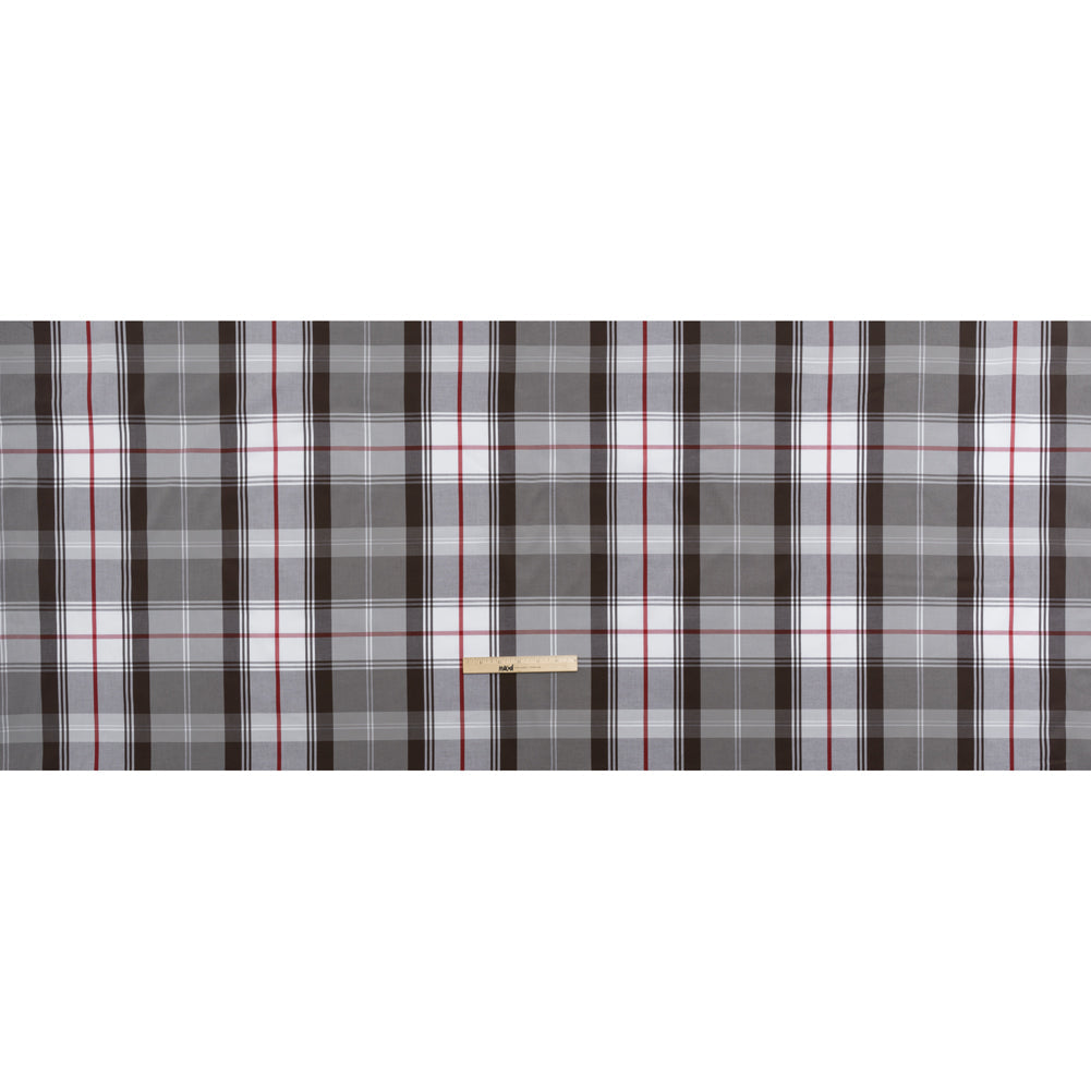 Cotton Shirting - Brown, Red and White Plaid - Deadstock