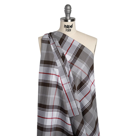 Cotton Shirting - Brown, Red and White Plaid - Deadstock