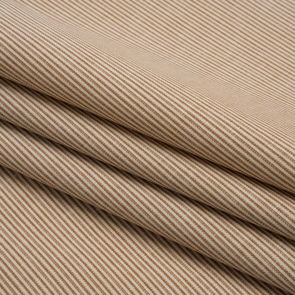 Cotton Top-Weight Woven - Cream and Tan Candy Stripes - Deadstock
