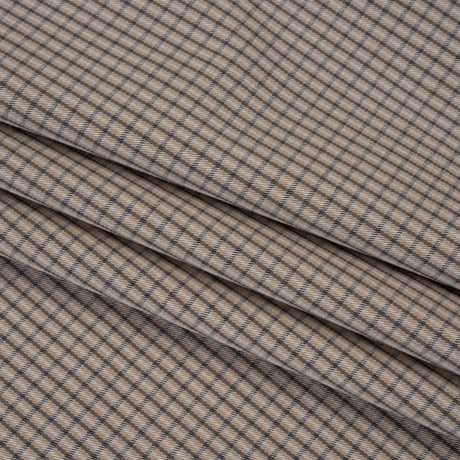 Cotton Twill - Beige, Black and White Striped Checks - Deadstock