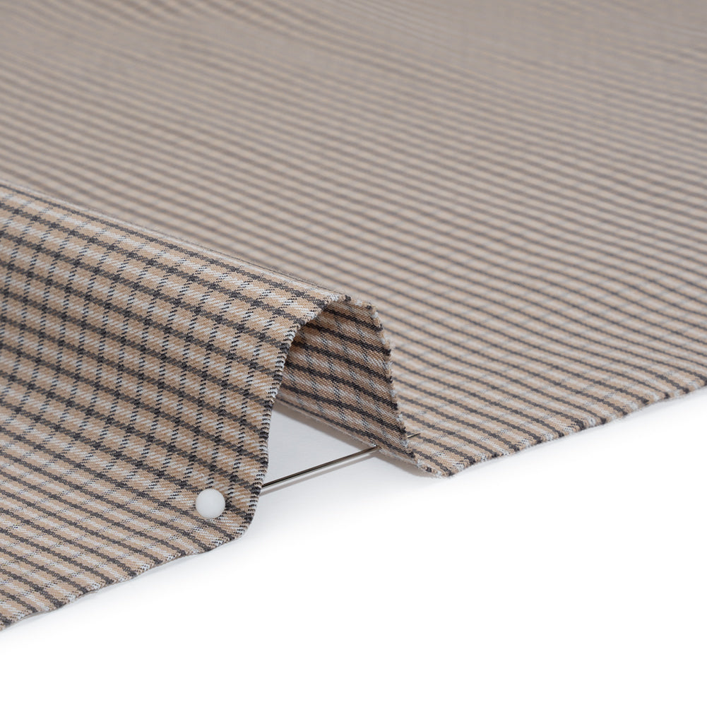 Cotton Twill - Beige, Black and White Striped Checks - Deadstock