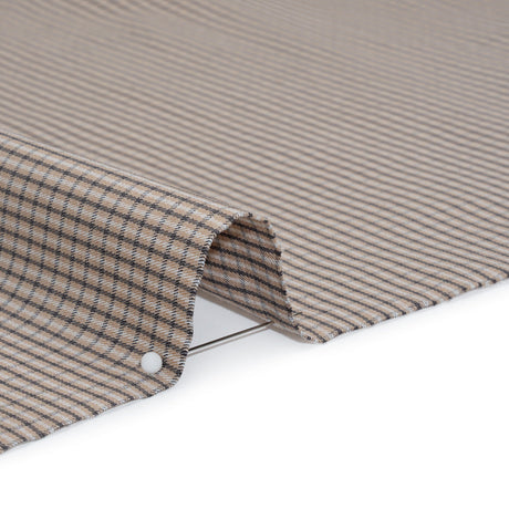 Cotton Twill - Beige, Black and White Striped Checks - Deadstock