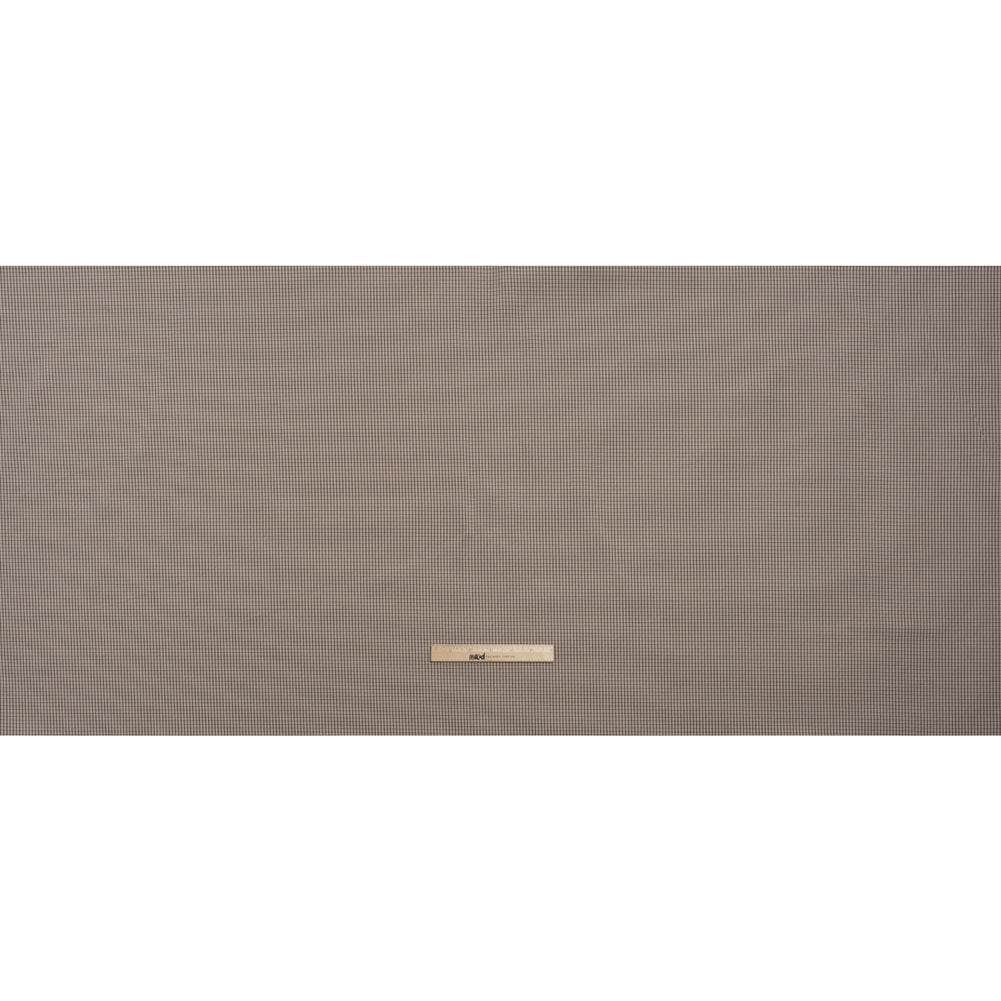 Cotton Twill - Beige, Black and White Striped Checks - Deadstock