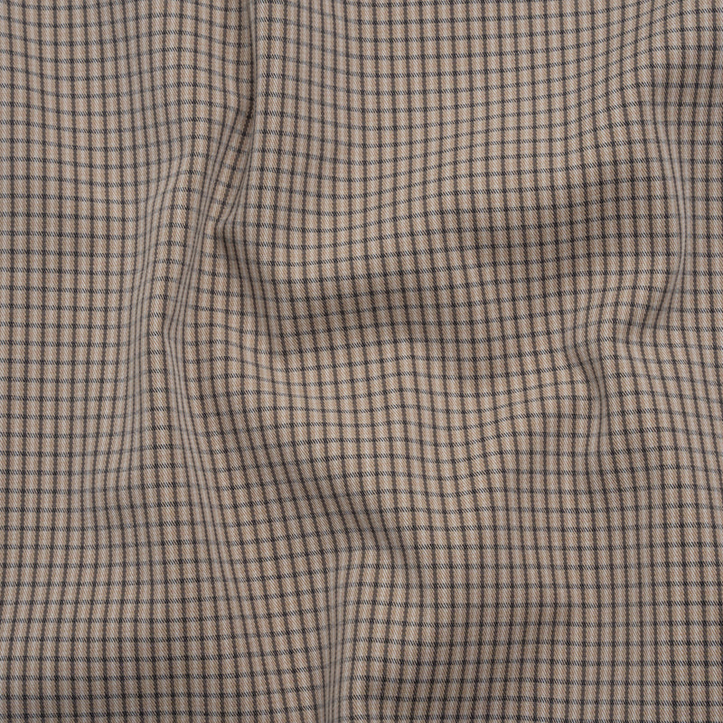 Cotton Twill - Beige, Black and White Striped Checks - Deadstock