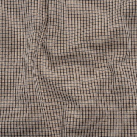 Cotton Twill - Beige, Black and White Striped Checks - Deadstock