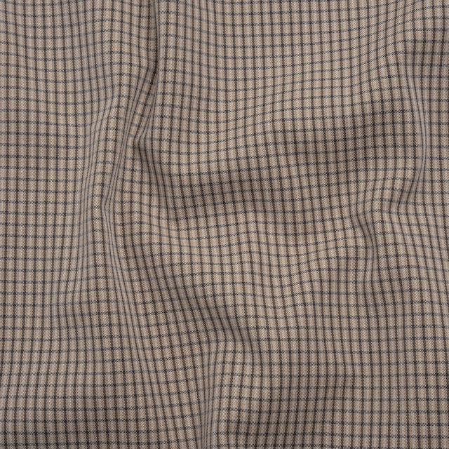 Cotton Twill - Beige, Black and White Striped Checks - Deadstock