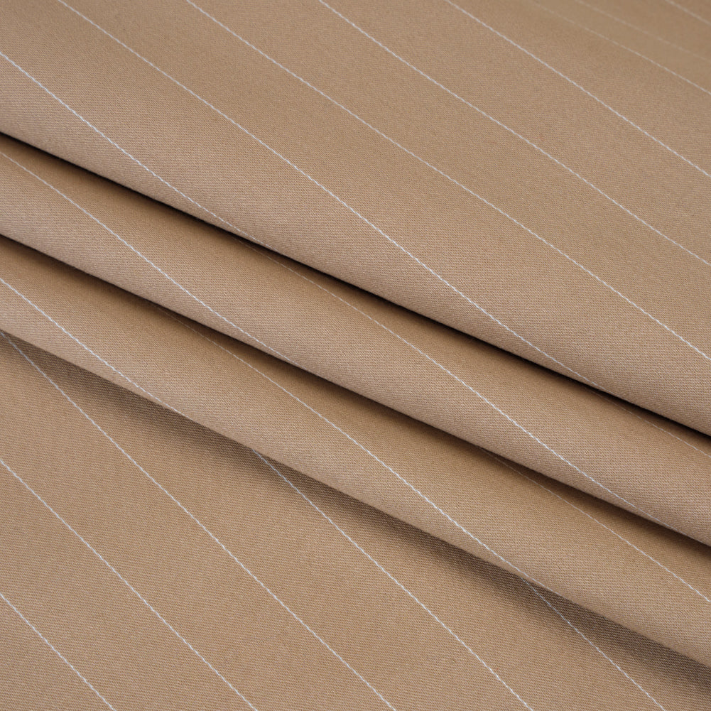 Stretch Cotton Sateen - Light Brown and White Pinstripes - Deadstock