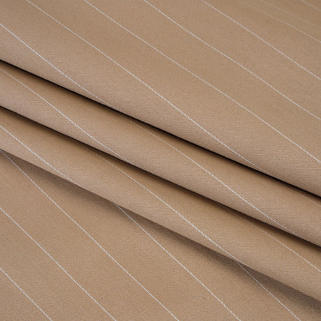 Stretch Cotton Sateen - Light Brown and White Pinstripes - Deadstock