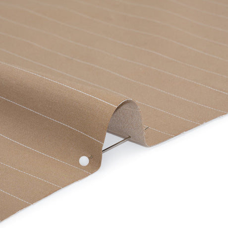 Stretch Cotton Sateen - Light Brown and White Pinstripes - Deadstock