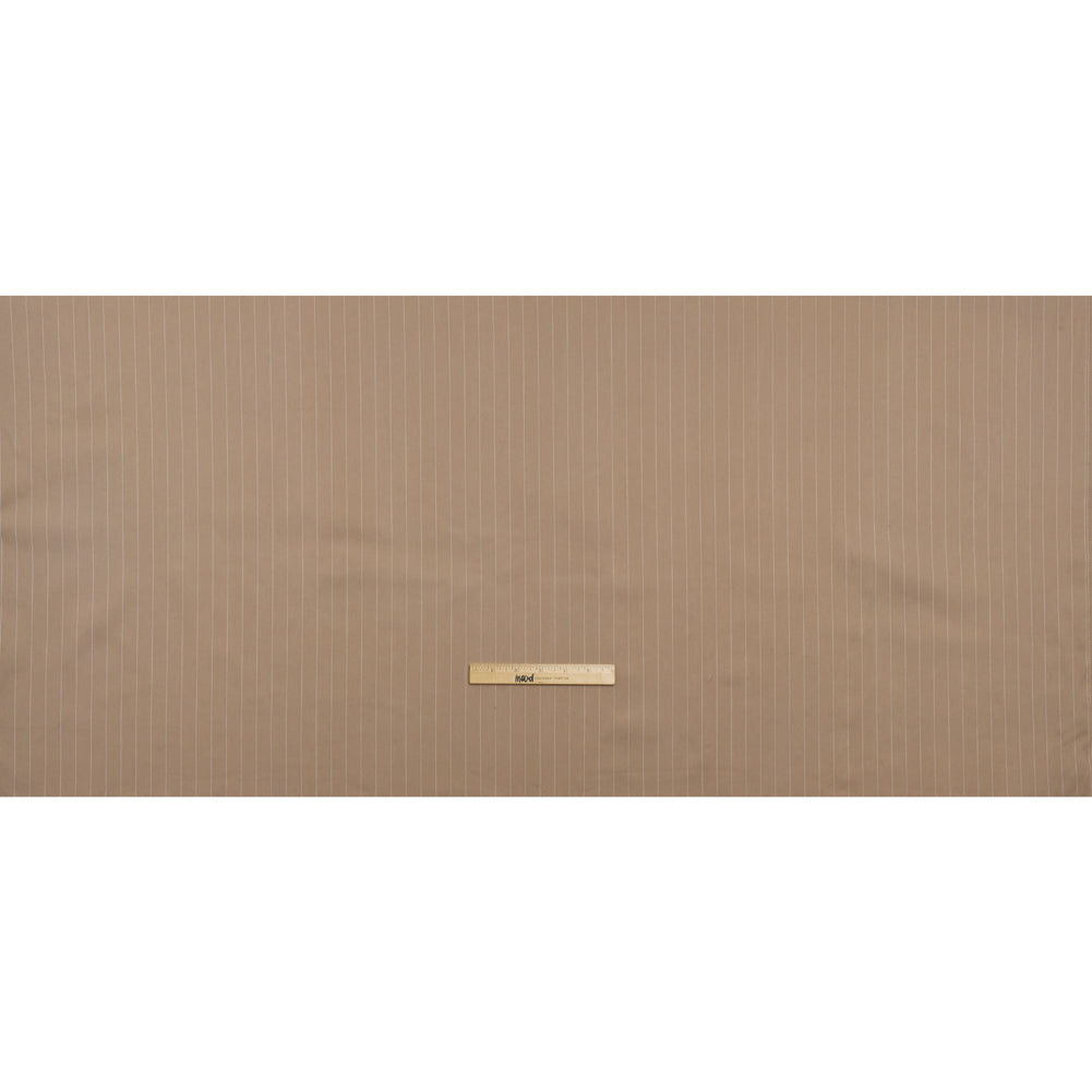 Stretch Cotton Sateen - Light Brown and White Pinstripes - Deadstock
