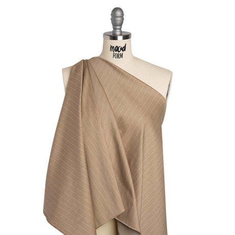 Stretch Cotton Sateen - Light Brown and White Pinstripes - Deadstock