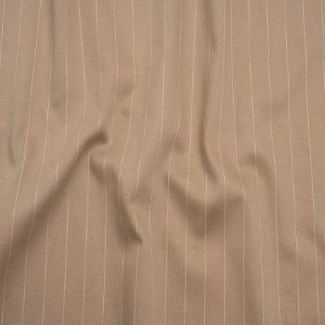 Stretch Cotton Sateen - Light Brown and White Pinstripes - Deadstock