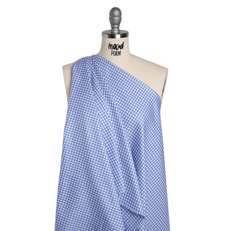 Cotton Twill Shirting - Country Blue and White Gingham Check - Deadstock