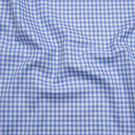 Cotton Twill Shirting - Country Blue and White Gingham Check - Deadstock