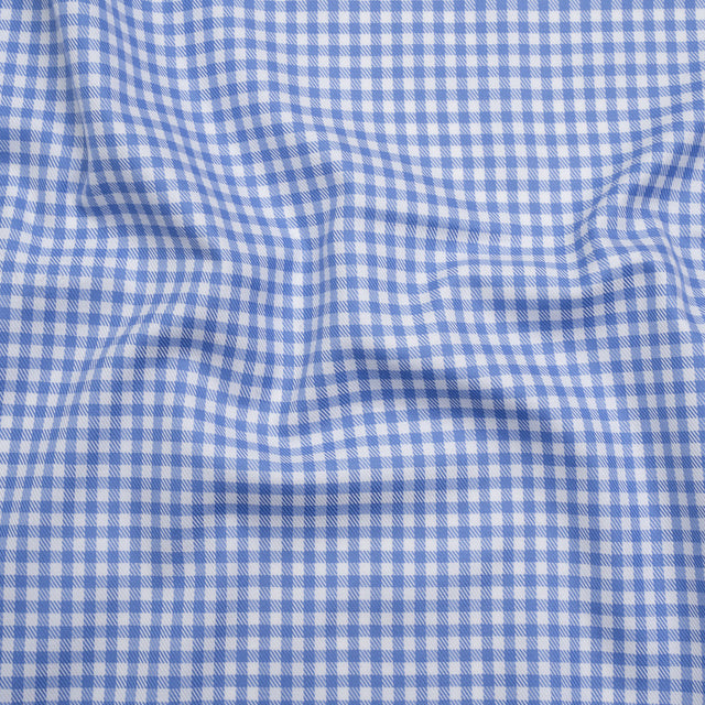 Cotton Twill Shirting - Country Blue and White Gingham Check - Deadstock