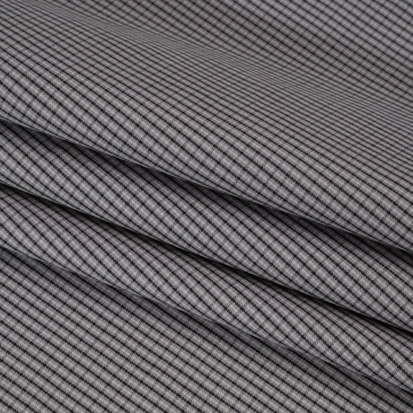 Cotton Twill - Gray, Black and White Striped Checks - Deadstock