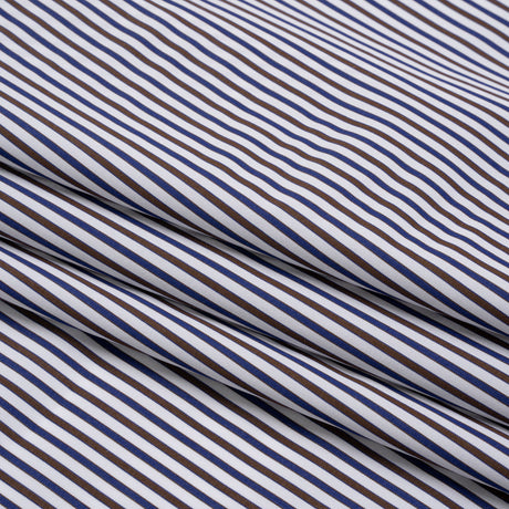 Cotton Shirting - Blue, Brown and White Stripes - Designer Deadstock