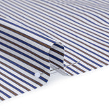 Cotton Shirting - Blue, Brown and White Stripes - Designer Deadstock