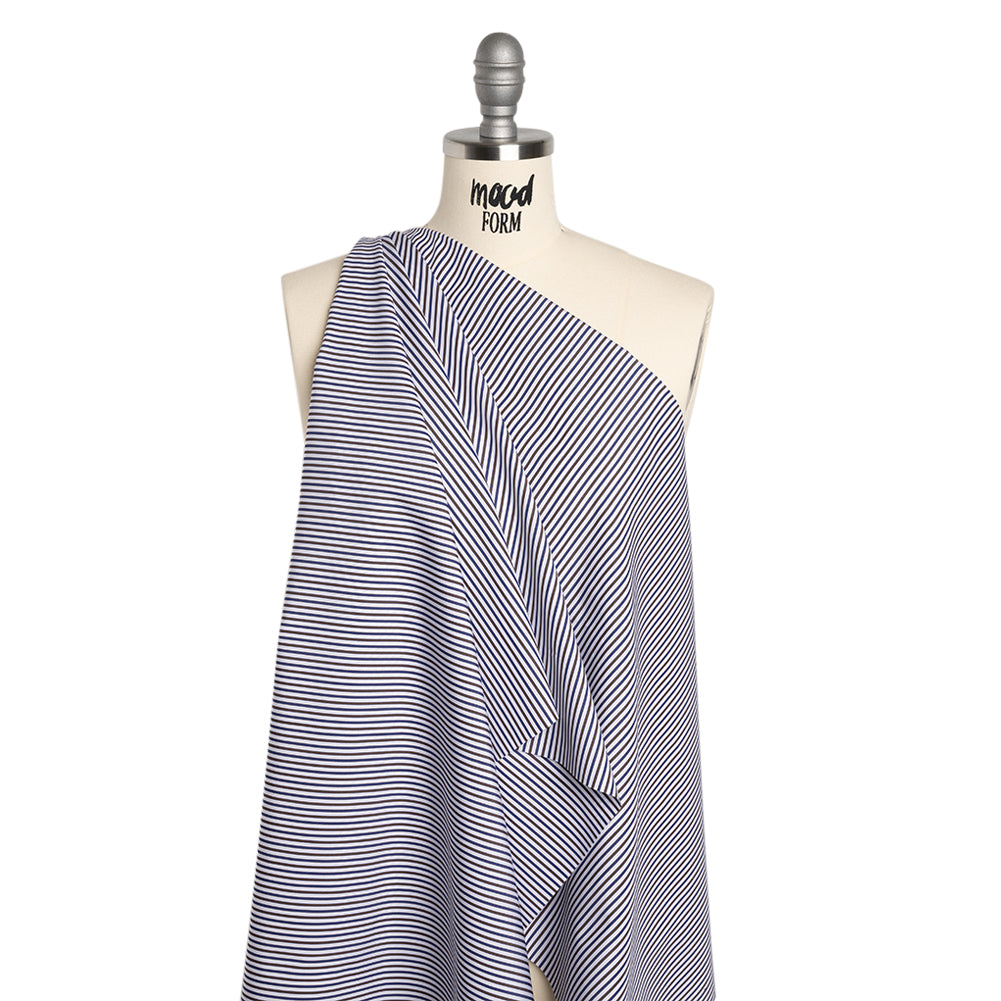 Cotton Shirting - Blue, Brown and White Stripes - Designer Deadstock
