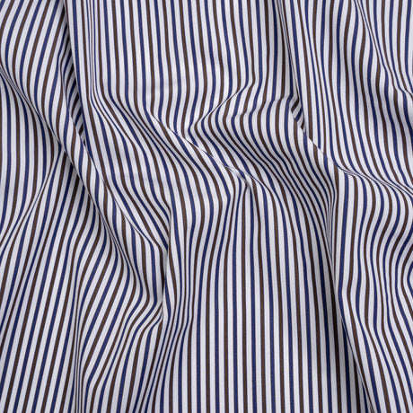 Cotton Shirting - Blue, Brown and White Stripes - Designer Deadstock