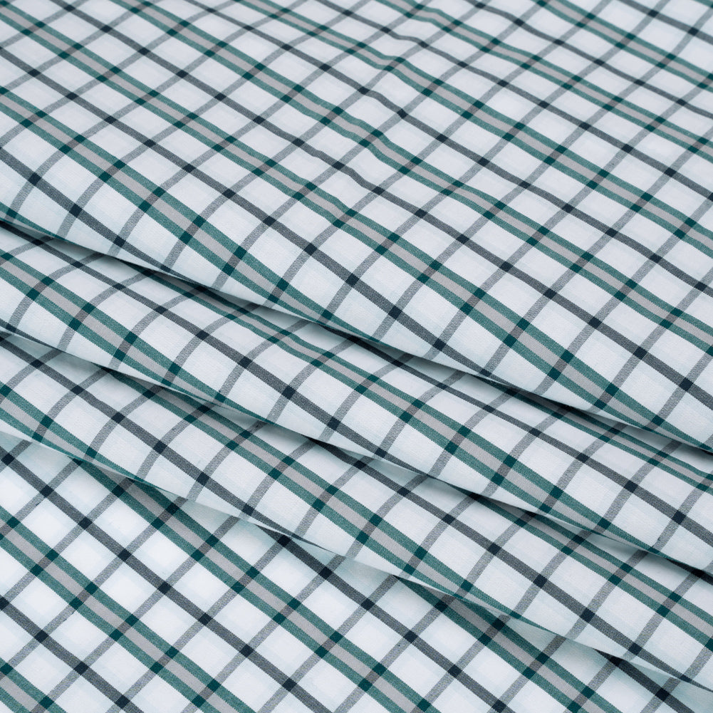Cotton Shirting - Green, Black and White Plaid - Deadstock