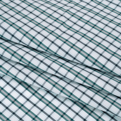 Cotton Shirting - Green, Black and White Plaid - Deadstock