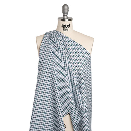 Cotton Shirting - Green, Black and White Plaid - Deadstock