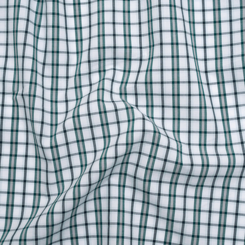 Cotton Shirting - Green, Black and White Plaid - Deadstock